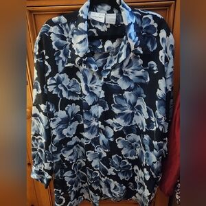 Beautiful Black / Blue Button Down Floral Blouse